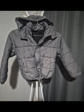 Gray Puffer Coat Jacket Hood Fall Winter